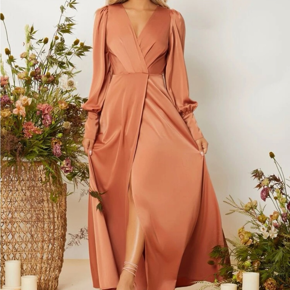 SHEIN lantern sleeve neck wrap hem dress